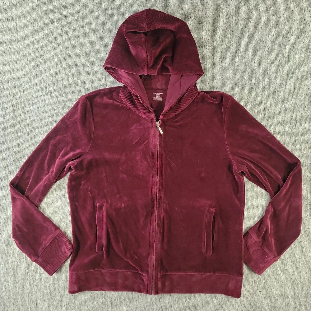 Jones New York Sport Velour Hoodie Jacket Womens XL Plum Purple Full Zip Soft